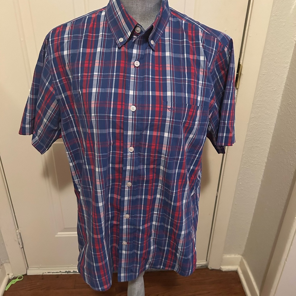 Men’s Dockers Blue and Red Plaid Casual Button up Shirt Large